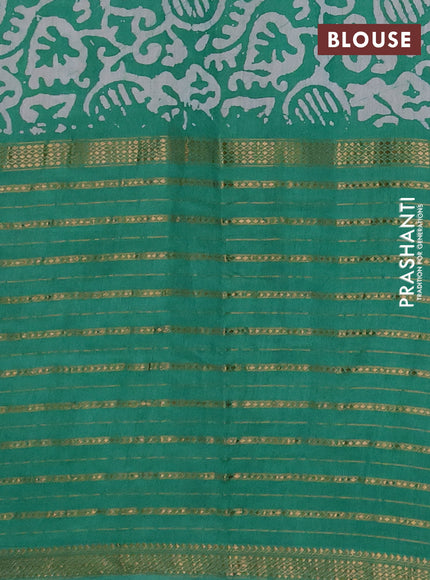 Teal Green Semi Chanderi Saree - Batik Prints