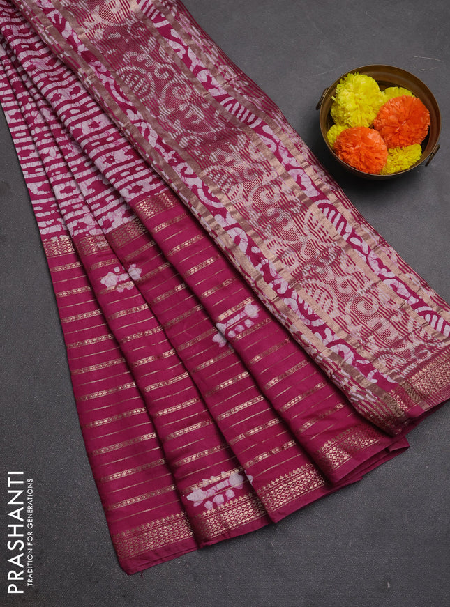 Magenta Pink Semi Chanderi Saree - Batik Prints