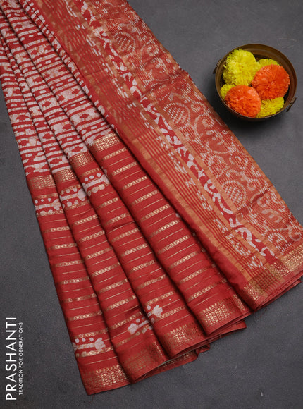 Rust Semi Chanderi Saree - Batik Prints