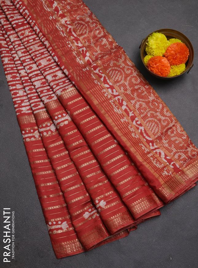 Rust Semi Chanderi Saree - Batik Prints