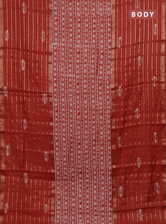 Rust Semi Chanderi Saree - Batik Prints