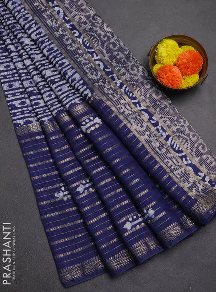 Blue Semi Chanderi Saree - Batik Prints