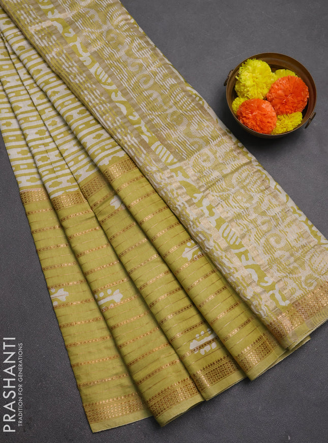 Pista Green Semi Chanderi Saree - Batik Prints