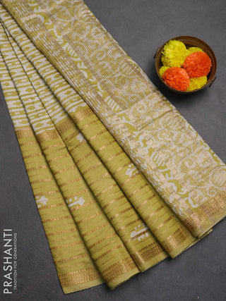 Pista Green Semi Chanderi Saree - Batik Prints