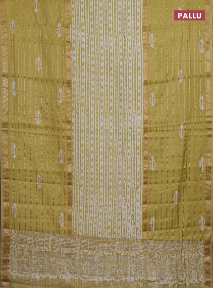 Pista Green Semi Chanderi Saree - Batik Prints