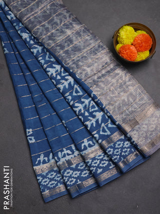 Peacock Blue Semi Chanderi Saree - Batik Prints