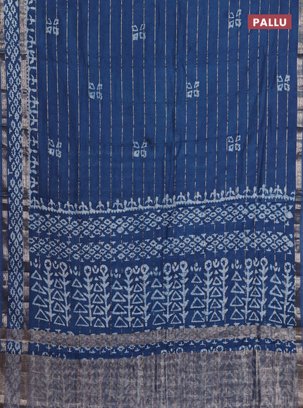 Peacock Blue Semi Chanderi Saree - Batik Prints