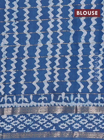 Peacock Blue Semi Chanderi Saree - Batik Prints
