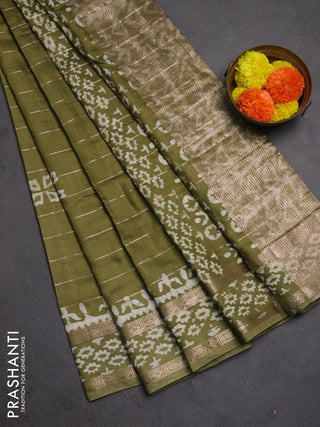 Mehendi Green Semi Chanderi Saree - Batik Prints