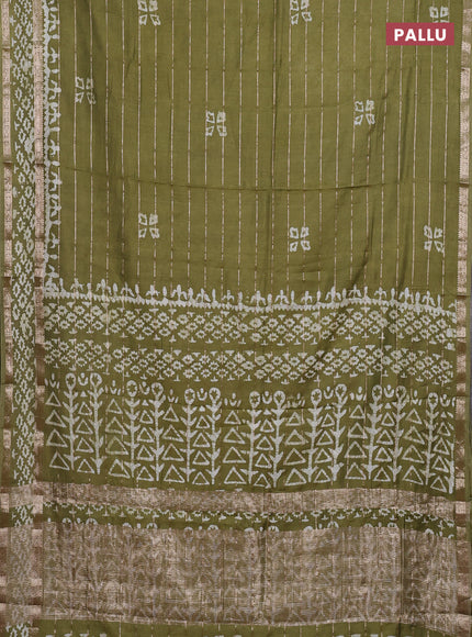 Mehendi Green Semi Chanderi Saree - Batik Prints
