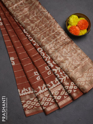 Brown Semi Chanderi Saree - Batik Prints