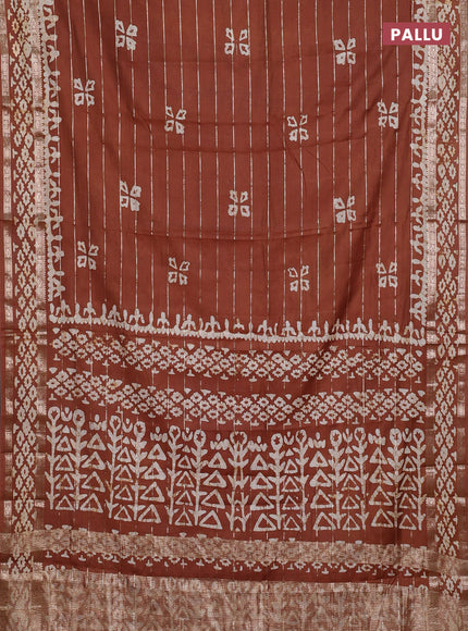 Brown Semi Chanderi Saree - Batik Prints