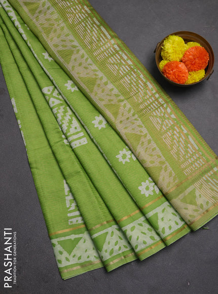 Light Green Semi Chanderi Saree - Batik Prints