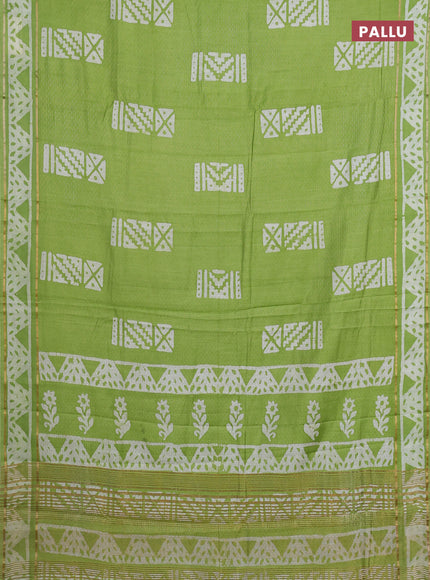 Light Green Semi Chanderi Saree - Batik Prints