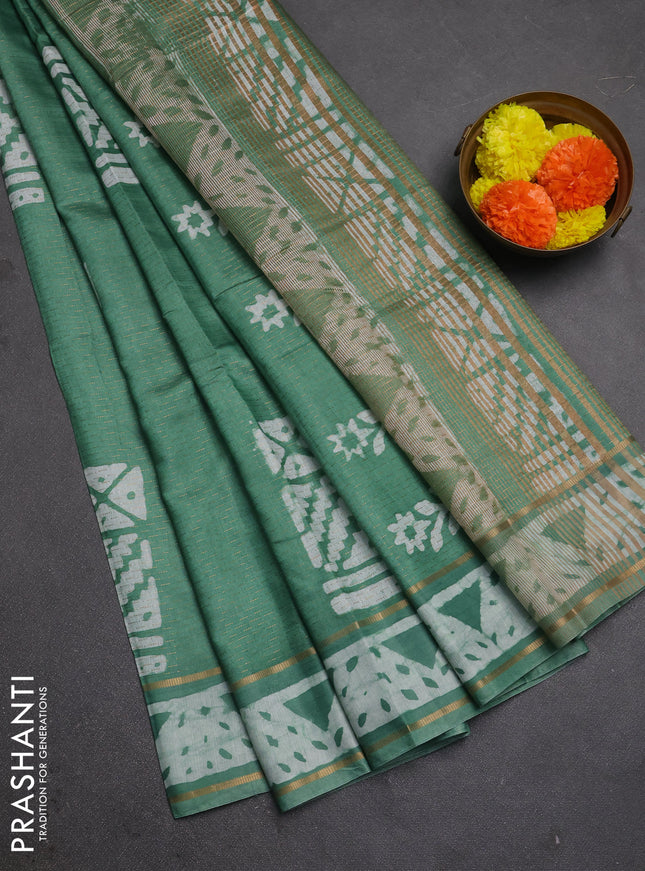 Green Semi Chanderi Saree - Batik Prints