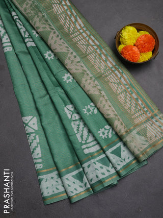 Green Semi Chanderi Saree - Batik Prints