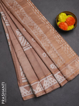 Beige Semi Chanderi Saree - Batik Prints