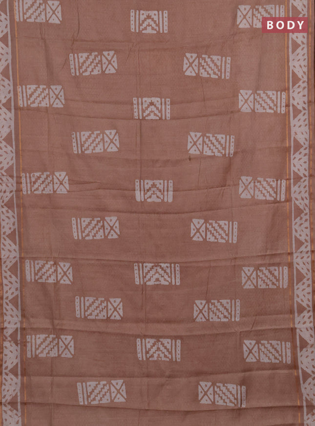 Beige Semi Chanderi Saree - Batik Prints