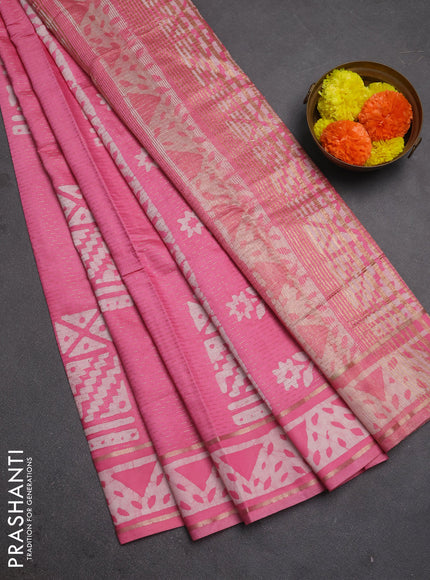 Light Pink Semi Chanderi Saree - Batik Prints
