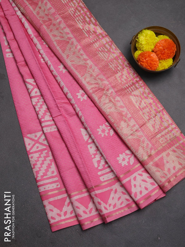 Light Pink Semi Chanderi Saree - Batik Prints
