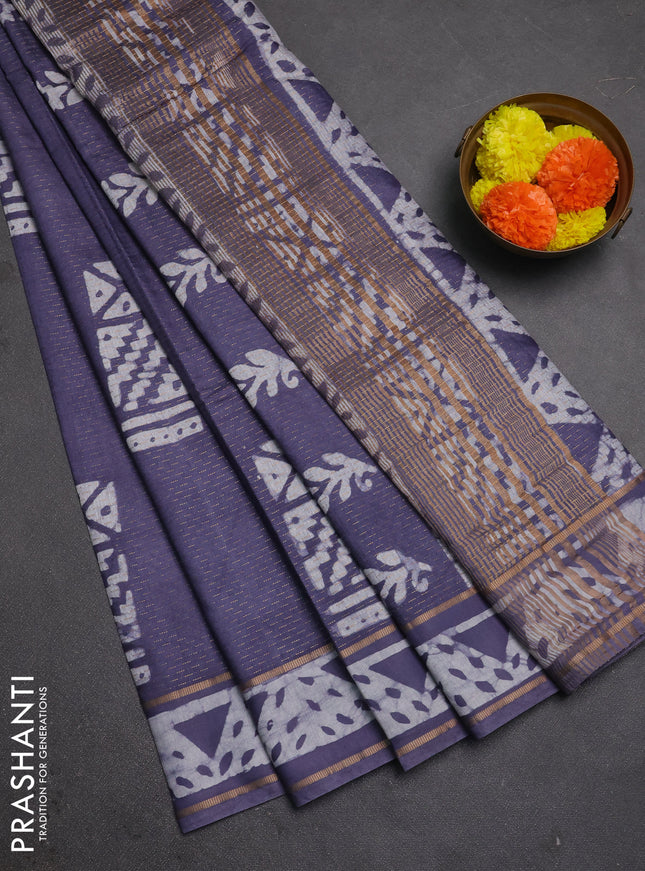 Grey Semi Chanderi Saree - Batik Prints