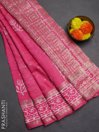 Pink Semi Chanderi Saree - Batik Prints