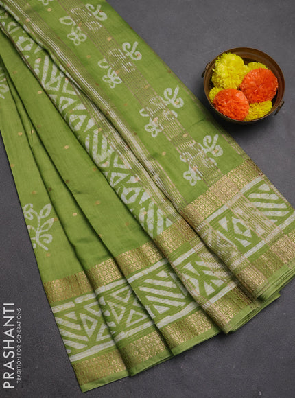 Light Green Semi Chanderi Saree - Batik Prints