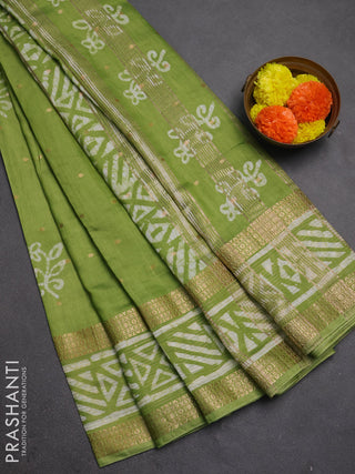 Light Green Semi Chanderi Saree - Batik Prints
