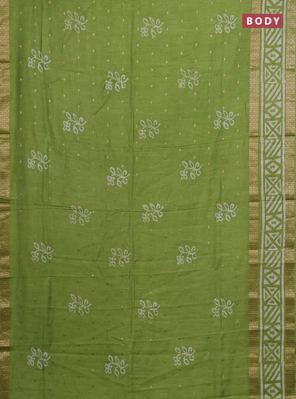 Light Green Semi Chanderi Saree - Batik Prints