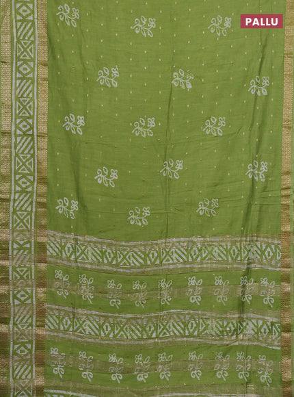 Light Green Semi Chanderi Saree - Batik Prints
