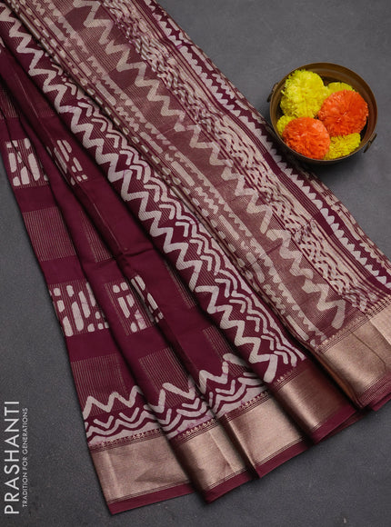 Wine Semi Chanderi Saree - Batik Prints