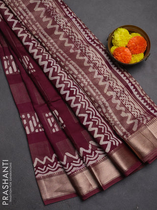 Wine Semi Chanderi Saree - Batik Prints
