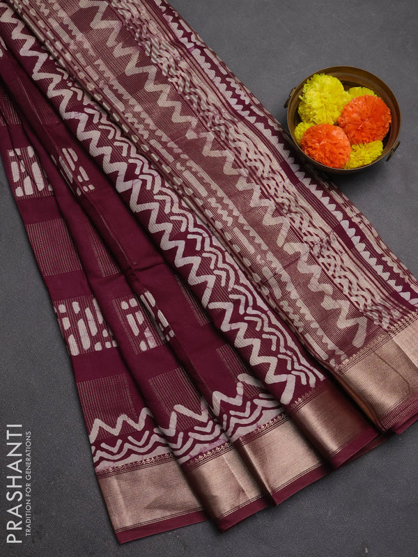 Wine Semi Chanderi Saree - Batik Prints