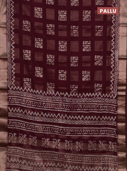 Wine Semi Chanderi Saree - Batik Prints