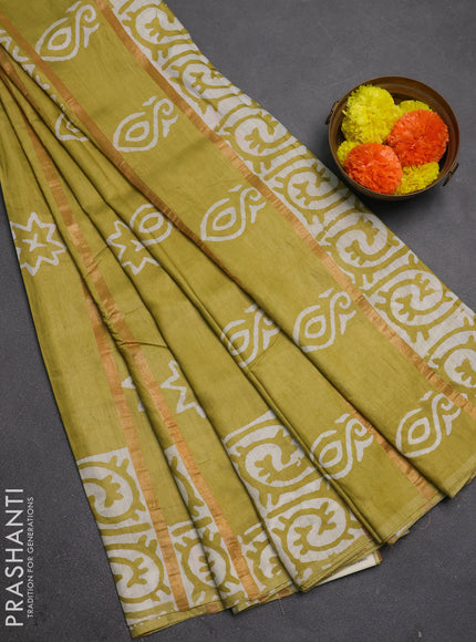 Pista Green Semi Chanderi Saree - Batik Prints