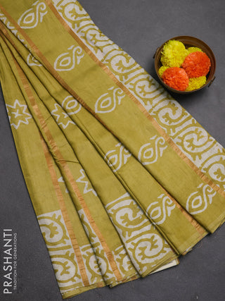 Pista Green Semi Chanderi Saree - Batik Prints