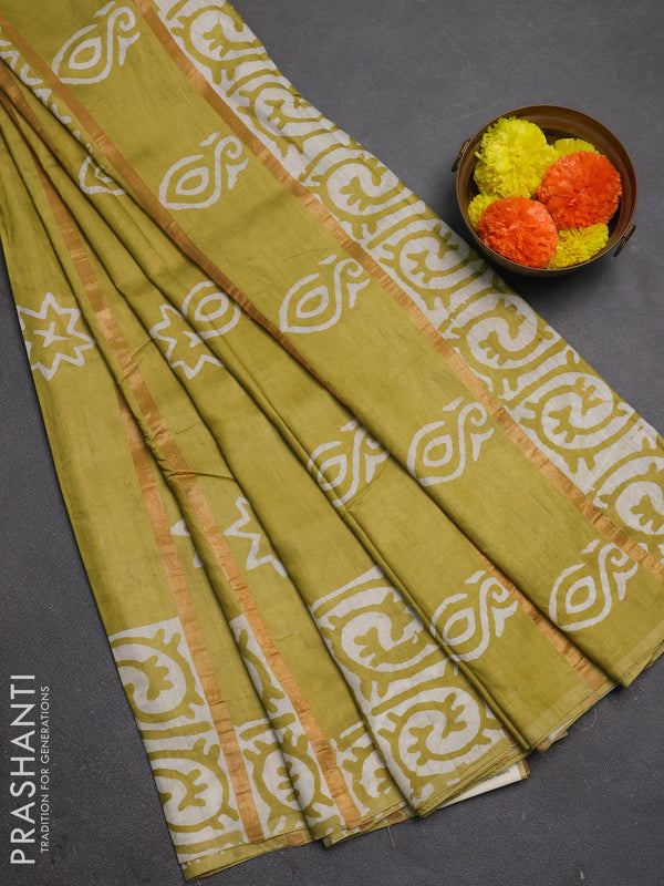 Pista Green Semi Chanderi Saree - Batik Prints