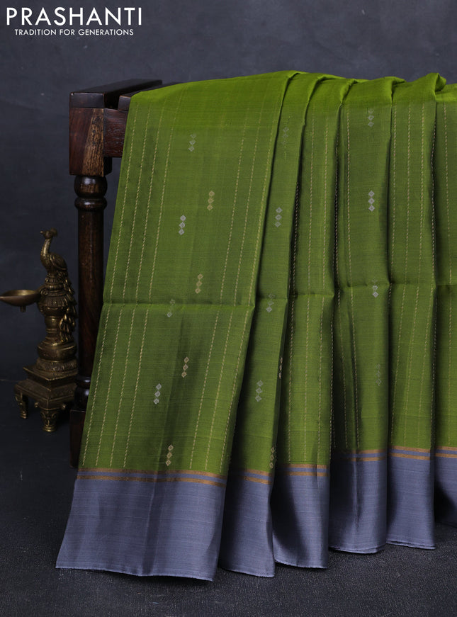 Green & Purple Kanchipuram Soft Silk Saree - Buttas