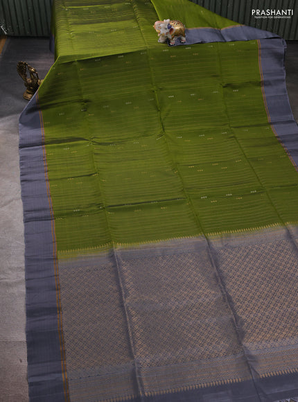 Green & Purple Kanchipuram Soft Silk Saree - Buttas