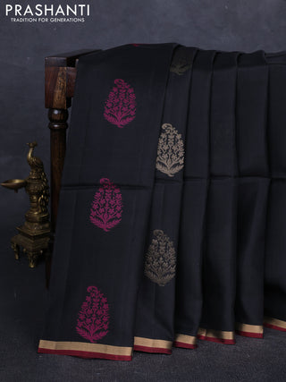 Black & Maroon Kanchipuram Soft Silk Saree - Buttas