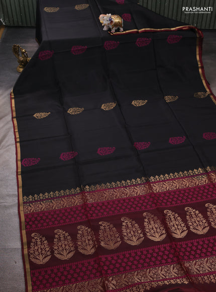Black & Maroon Kanchipuram Soft Silk Saree - Buttas