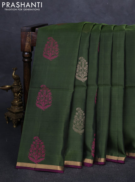 Green & Purple Kanchipuram Soft Silk Saree - Buttas