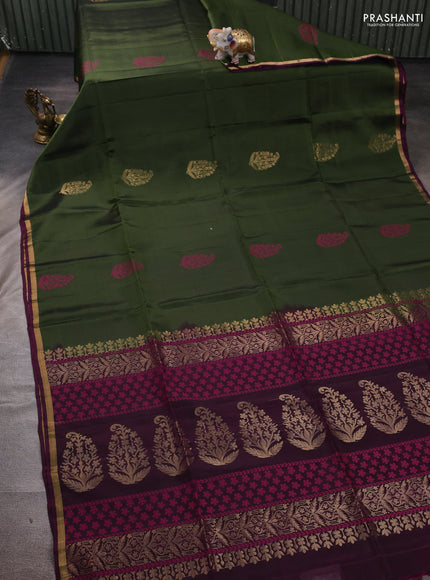 Green & Purple Kanchipuram Soft Silk Saree - Buttas