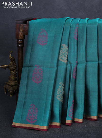 Green & Maroon Kanchipuram Soft Silk Saree - Buttas
