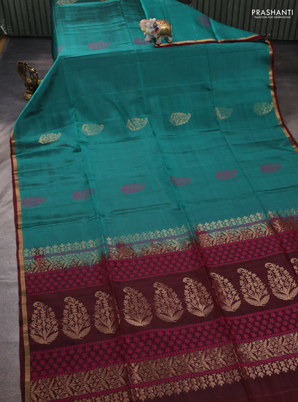 Green & Maroon Kanchipuram Soft Silk Saree - Buttas