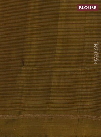 Blue & Mustard Green  Kanchipuram Soft Silk Saree - Buttas