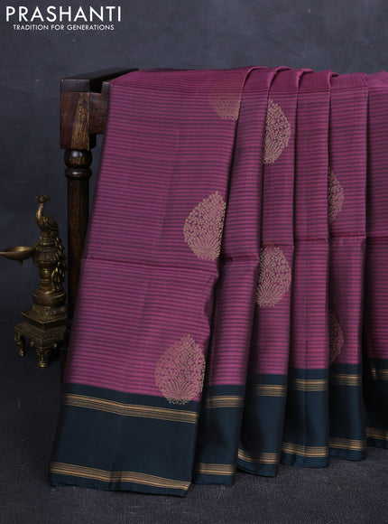 Mauve Pink & Peacock Green Kanchipuram Soft Silk Saree - Buttas