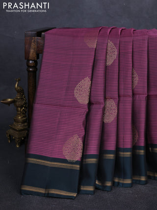 Mauve Pink & Peacock Green Kanchipuram Soft Silk Saree - Buttas