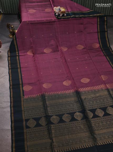 Mauve Pink & Peacock Green Kanchipuram Soft Silk Saree - Buttas