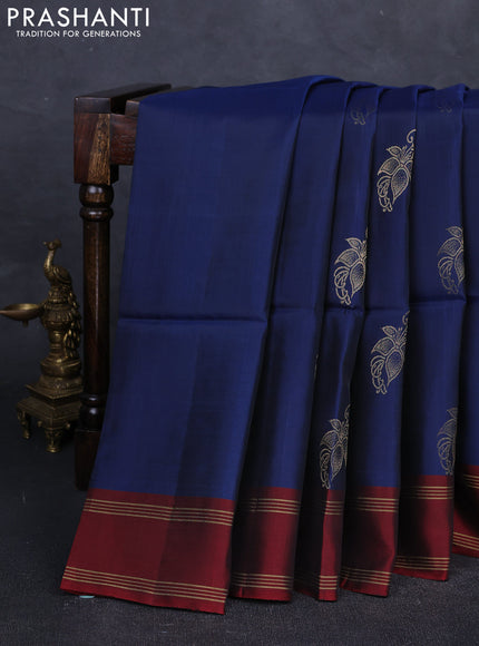 Blue & Maroon Kanchipuram Soft Silk Saree - Buttas